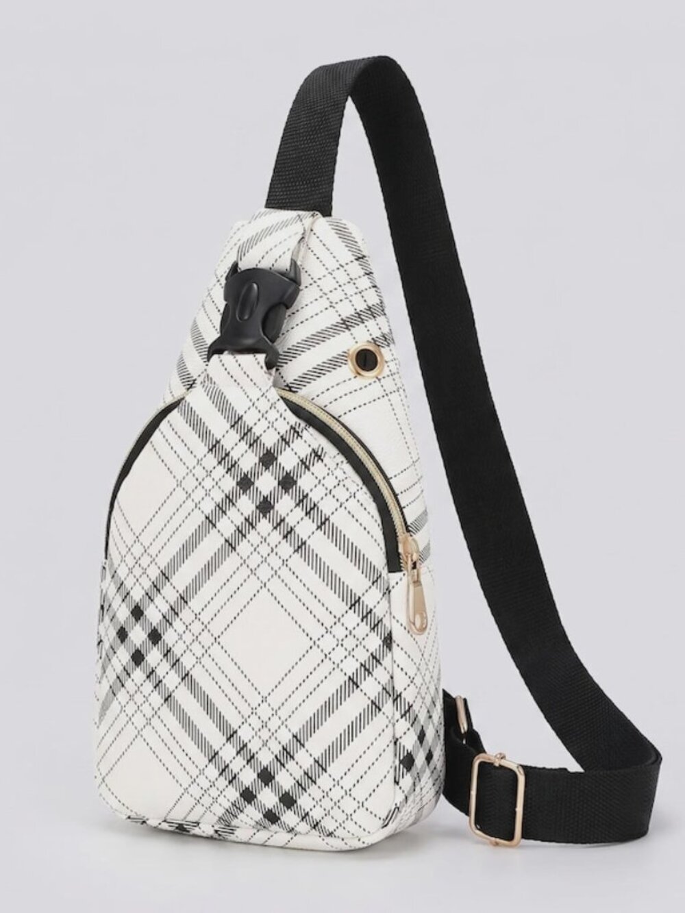 Checkered Mini Sling Bag - Compact Crossbody Chest Pack